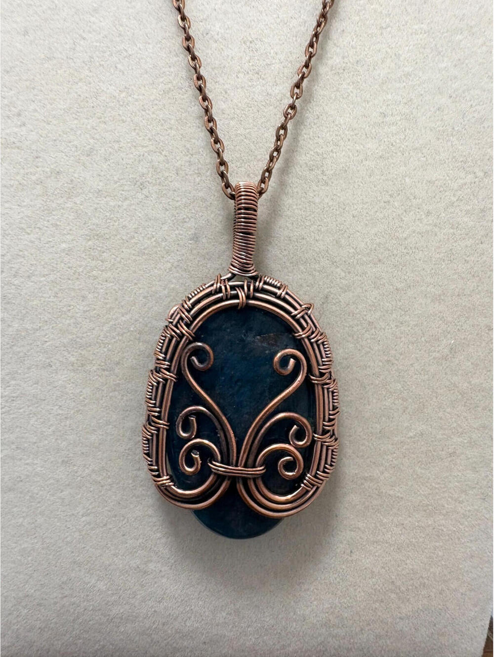 Copper Wire Wrapped Blue Green Stone Pendant Handcrafted Jewelry Artisan Boho
